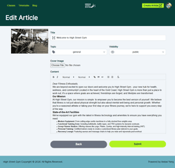 High Street Gym - Article Form Edit
