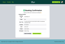 High Street Gym - Booking confirmation page