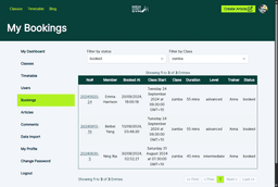 High Street Gym - Managing bookings (Admin panel)