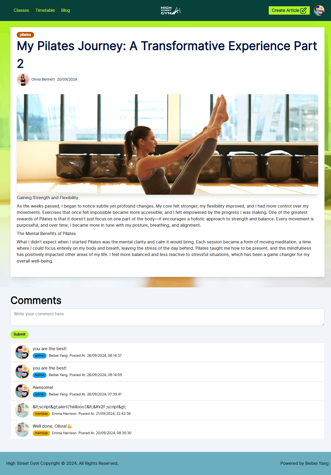 High Street Gym - Article page with comments