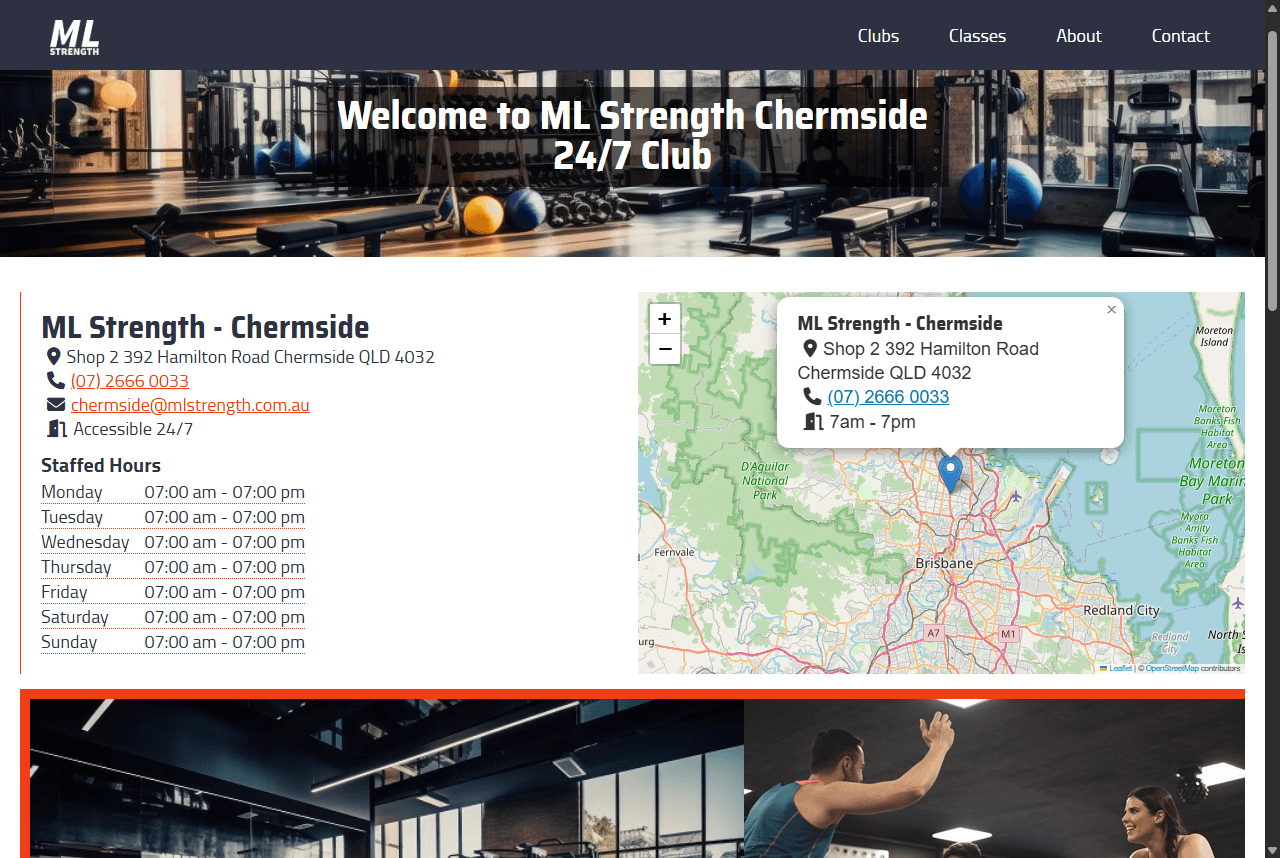 ML Strength - Club details page with timetable