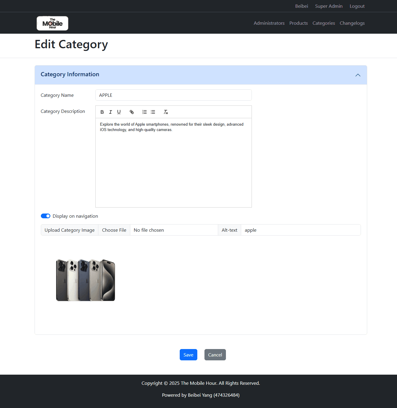 The Mobile Hour - Category details edit page (admin panel)