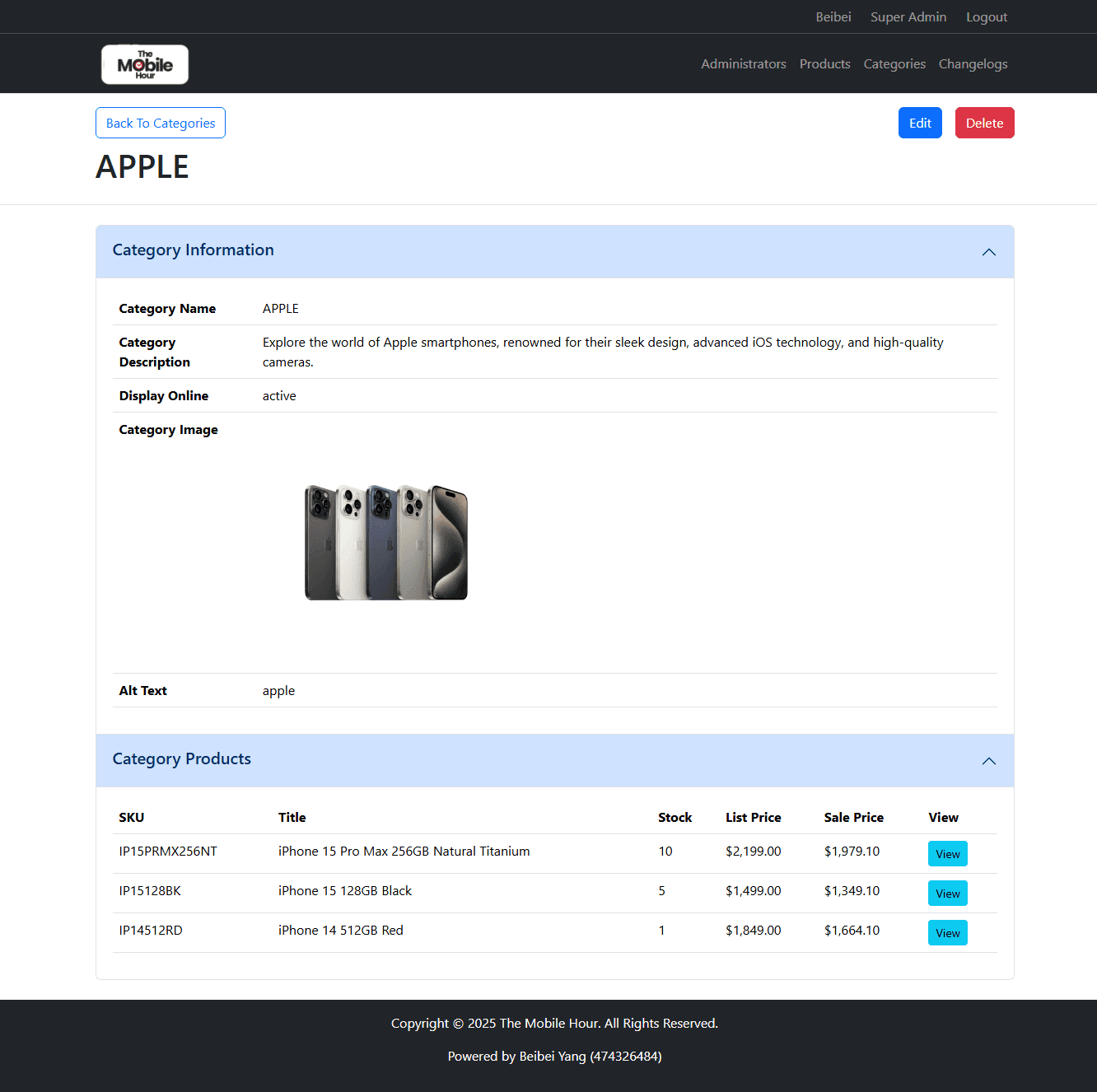 The Mobile Hour - Category details view page (admin panel)
