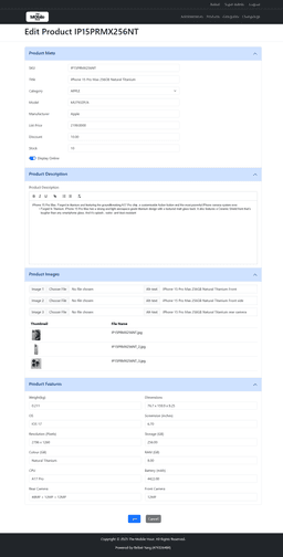 The Mobile Hour - Product details edit page (admin panel)