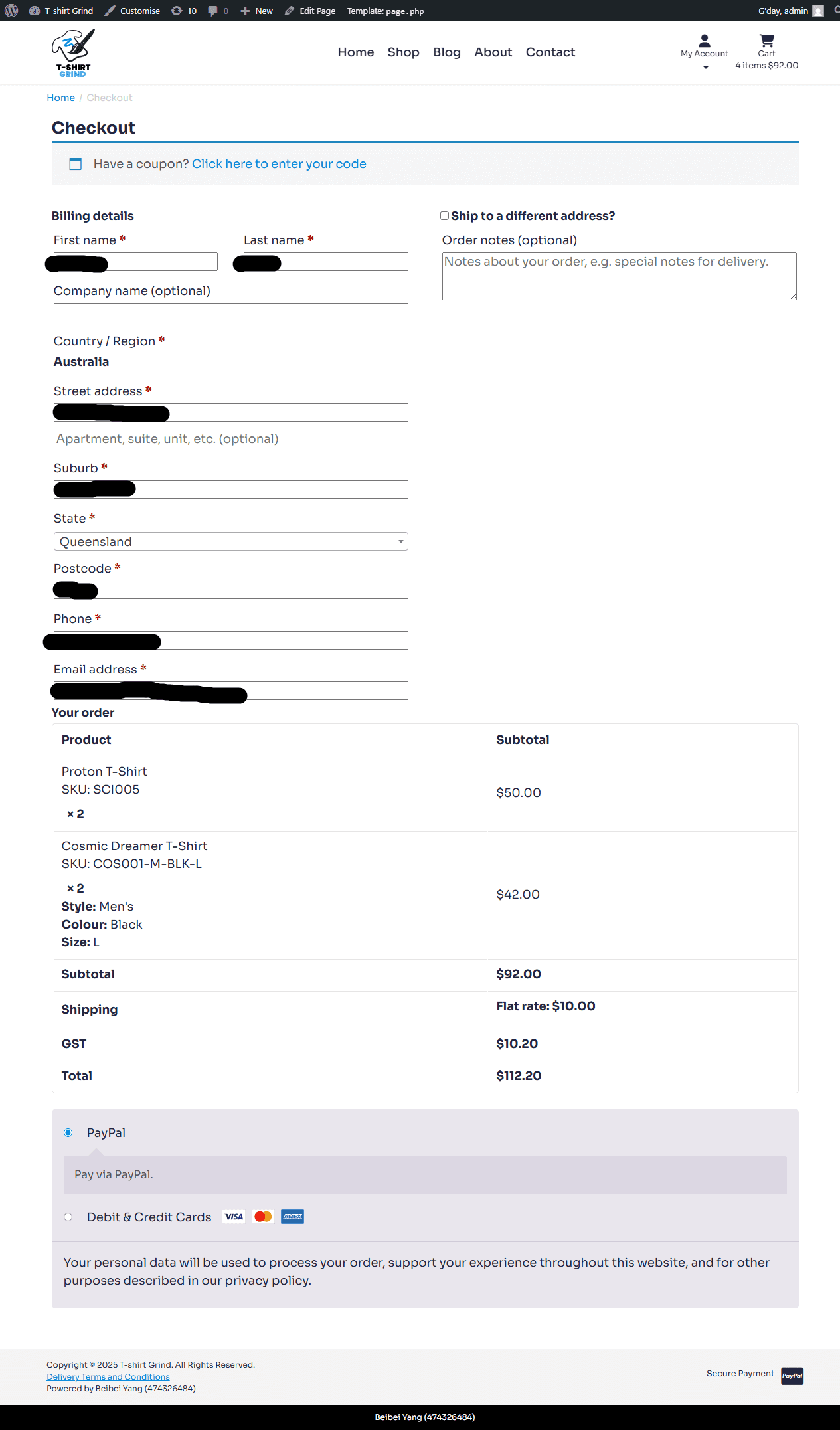 T-Shirt Grind - Checkout page